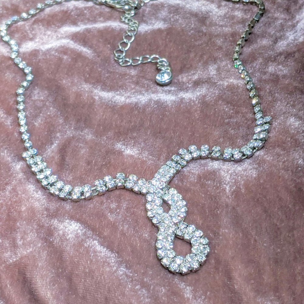 Long Infinity Knot Rhinestone Statement Necklace - image 2